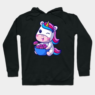 Cute Baby Unicorn Eating Donut Cartoon Hoodie